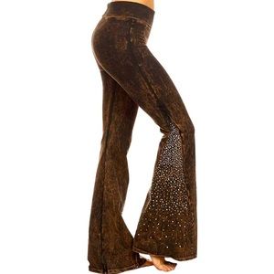T Party Fashion Brown Flare Pants with Rhinestones